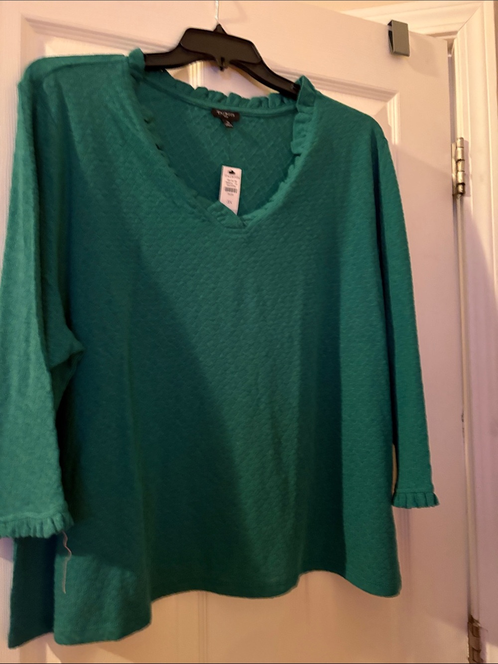 Talbots Teal Ruffle-Trim V-Neck Blouse